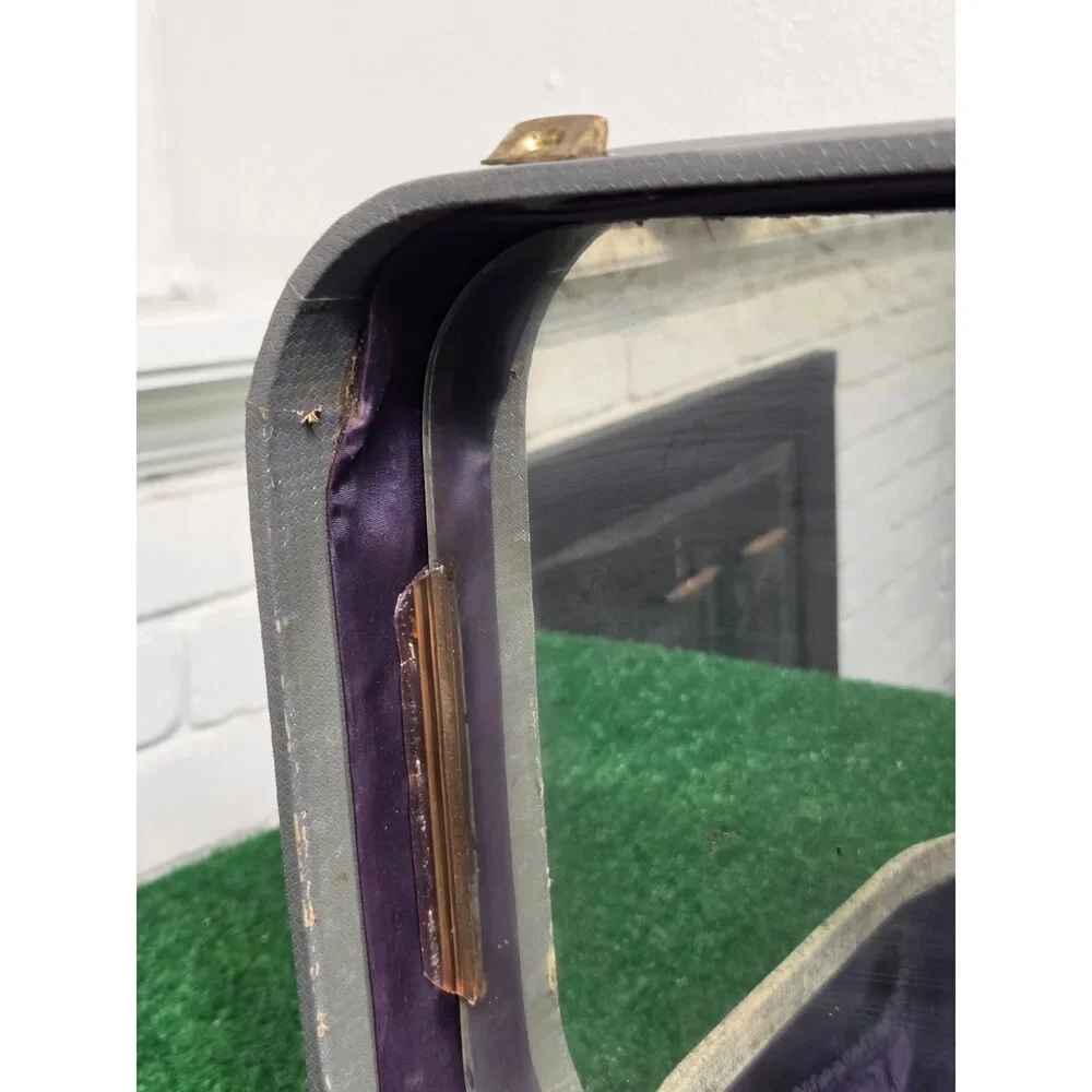 Vintage Tweed Vanity Case Train Luggage Makeup Train Case Purple Interior